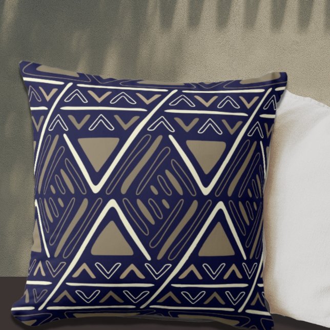 Navy Blue Boho Mudcloth geïnspireerd decoratief Kussen (Creator heeft geüpload)