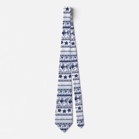 Navy Blue Boho Style Ocean Pattern Stropdas (Voorkant)