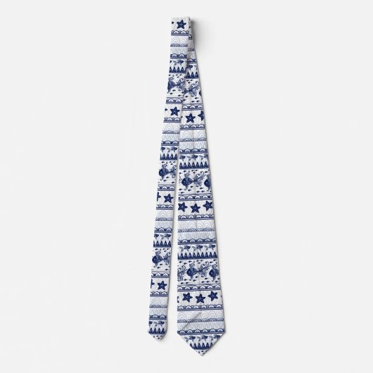Navy Blue Boho Style Ocean Pattern Stropdas (Achterkant)