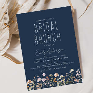 Navy Blue Boho Wildflower Bruids Brunch Shower Kaart