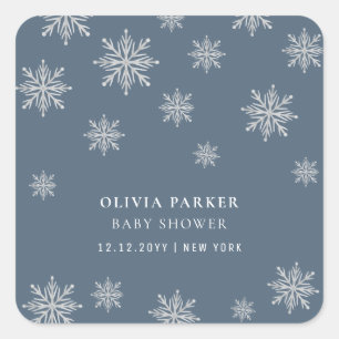 Navy Blue Boho Winter Sneeuwvlok Baby shower Vierkante Sticker