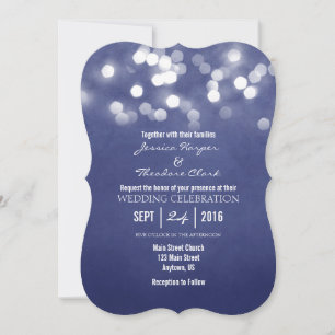 Navy Blue Bokeh Glitter Lights Huwelijksuitnodigin Kaart