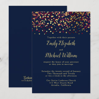 Navy Blue Bokeh Gold Wedding Invitation Kaart