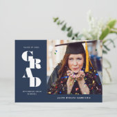 Navy Blue Bold Serif Single Photo Afstuderen Aankondiging (Staand voorkant)