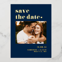 Navy Blue Bold Typografie Foto Save the Date