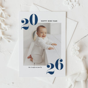 Navy Blue Bold Typography 2025 Nieuwjaarsfoto Feestdagenkaart