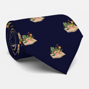 Navy Blue Book en Flowers Work & Afstuderen Gift Stropdas