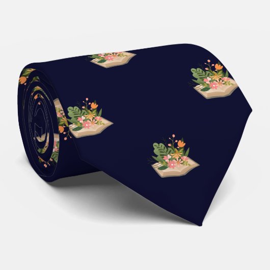 Navy Blue Book en Flowers Work & Afstuderen Gift Stropdas (Opgerold)