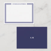 Navy Blue Border Minimalist Name Monogram Notitiekaartje (Voorkant / Achterkant)