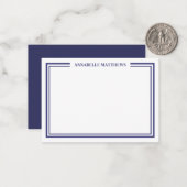 Navy Blue Border Minimalist Name Monogram Notitiekaartje (Voorkant / Achterkant in situ)