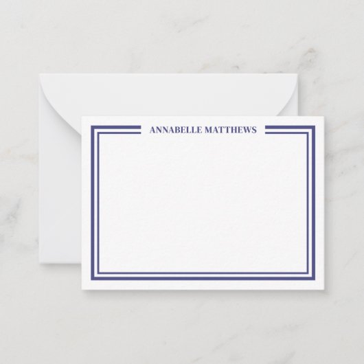 Navy Blue Border Minimalist Name Monogram Notitiekaartje (Voorkant)