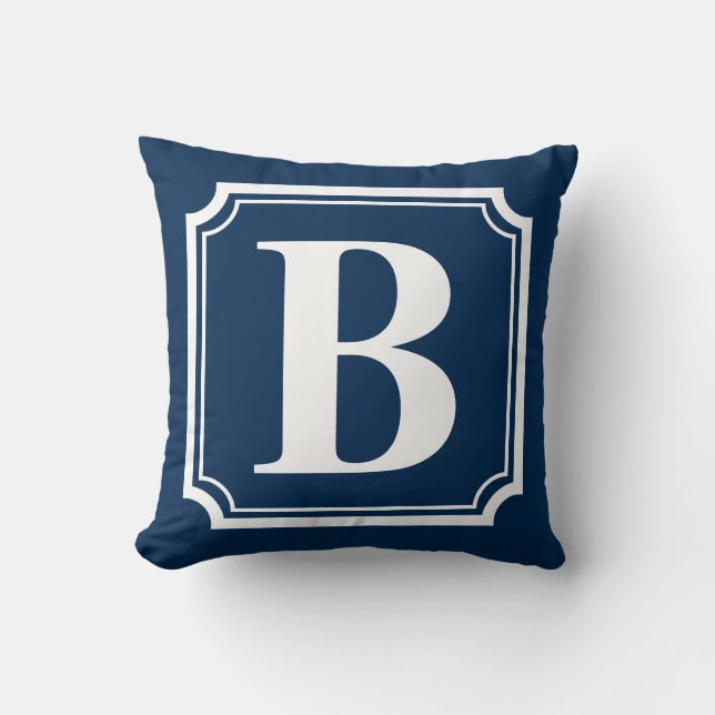 Navy Blue  Border Monogram Kussen (Voorkant)