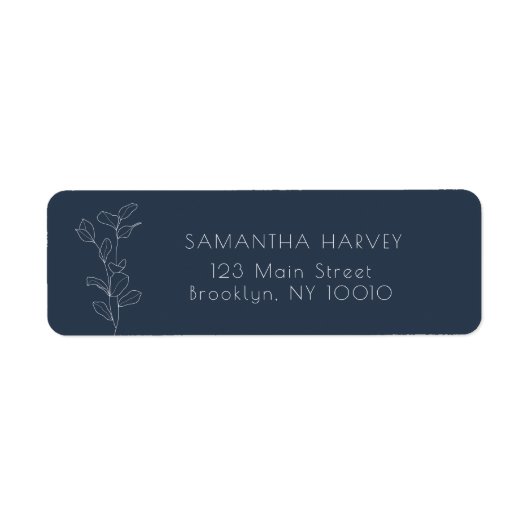 Navy Blue Botanical Leaves Return Address Label (Voorkant)
