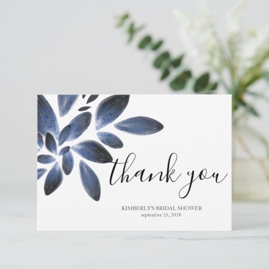 Navy Blue Botanical Vrijgezellenfeest Bedankkaart (Staand voorkant)