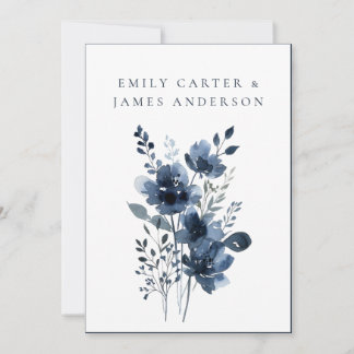 Navy Blue Botanical Wedding Kaart