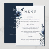 Navy Blue Botanical Wedding Menu (Devant / Derrière)