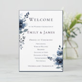 Navy Blue Botanical Wedding Programma (Staand voorkant)