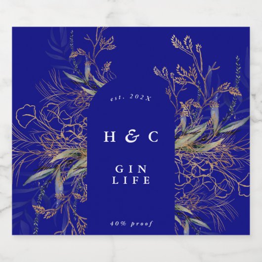 Navy Blue Botanicals Gold Eucalyptus Gin Arch Likeurfles Etiket (Enkel label)