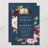 Navy Blue Bourgogne Blush Goud Repetitie Diner Kaart (Voorkant / Achterkant)