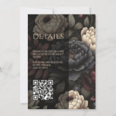 Navy Blue & Bourgogne Moody Bloemen met QR-code Kaart (Achterkant)