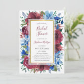 Navy Blue Bourgondië Goud Bloemen Vrijgezellenfees Kaart (Staand voorkant)