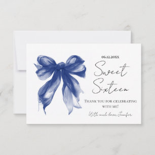 Navy Blue Bow Coquette Script Sweet 16 Merci
