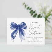 Navy Blue Bow Coquette Script Sweet 16 Merci (Debout devant)