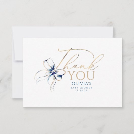 Navy Blue Bow Elegant Calligraphy Thank You Bedankkaart (Voorkant)