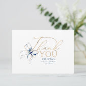 Navy Blue Bow Elegant Calligraphy Thank You Bedankkaart (Staand voorkant)