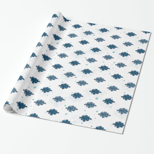 Navy Blue Bow Pattern Glossy Wrapping Paper Cadeaupapier (Uitgerold)