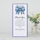 Navy Blue Bow Wedding Place Setting Thank You Card Programma (Staand voorkant)