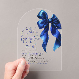 Navy Blue Bow Ze bindt het knoop Vrijgezellenfeest Acryl Uitnodigingen