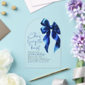 Navy Blue Bow Ze bindt het knoop Vrijgezellenfeest Acryl Uitnodigingen (Insitu (Huwelijk))