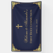 Navy Blue Boy Eerste Communie Faux Gold  Spandoek (Verticaal)