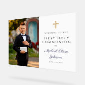 Navy Blue Boy Photo First Communion Welcome (Angle)