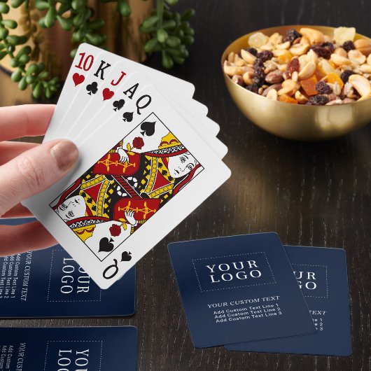 Navy Blue Branded Custom Business Logo Promotie Pokerkaarten (Insitu)