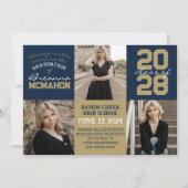 Navy Blue & Bronze 4 Foto Afstuderen Aankondiging (Voorkant)