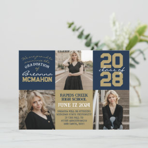 Navy Blue & Bronze 4 Foto Afstuderen Aankondiging