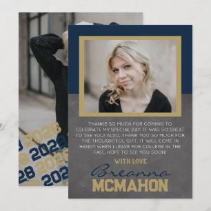 Navy Blue & Bronze Afstuderen foto dank u kaart