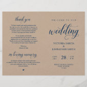 Navy Blue, Brown Kraft, Wedding Foldable Programme (Voorkant)
