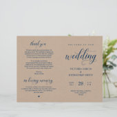 Navy Blue, Brown Kraft, Wedding Foldable Programme (Staand voorkant)