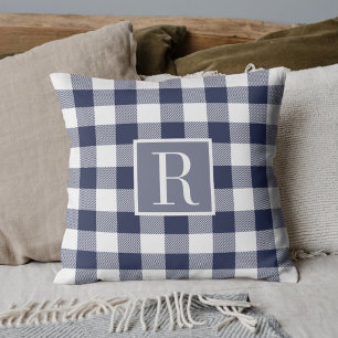Navy Blue Buffalo Check Monogram Kussen