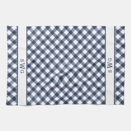 Navy Blue Buffalo, drie Initiaal monogram Theedoek (Horizontaal)