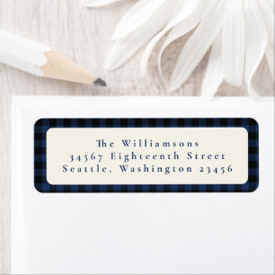 Navy Blue Buffalo geruite aangepaste retouradres Etiket