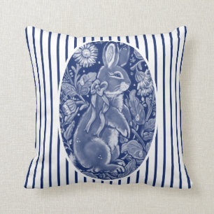Navy Blue Bunny Rabbit Waterverf Stripe Cute Fun Kussen