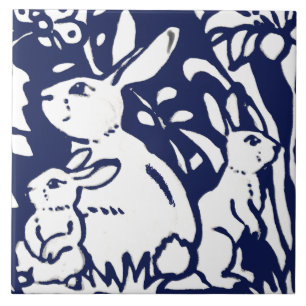 Navy Blue Bunny Rabbit Woodland Animal Trivet Tegeltje
