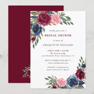 Navy Blue Burgundy Blush Floral Vrijgezellenfeest Kaart