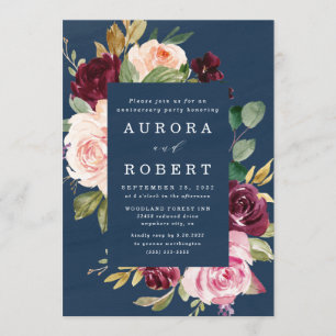 Navy Blue Burgundy Blush Gold Jubileum Party Kaart