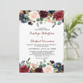 Navy Blue Burgundy Blush Pink Floral Weddenschap Kaart (Staand voorkant)