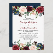 Navy Blue Burgundy Blush Pink Floral Weddenschap Kaart (Voorkant / Achterkant)